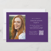 Paarse Script QR Code 3 Photo Graduation Party Kaart (Achterkant)