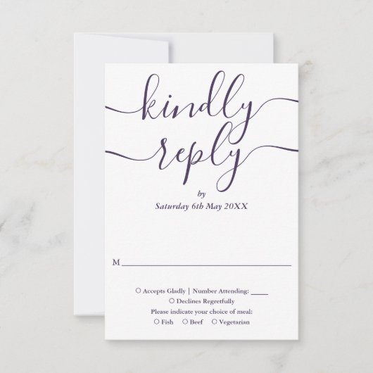 Paarse Script String Lights Bruiloft RSVP Kaartje (Voorkant)