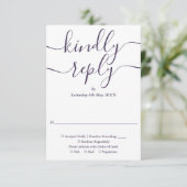 Paarse Script String Lights Bruiloft RSVP Kaartje (Staand voorkant)