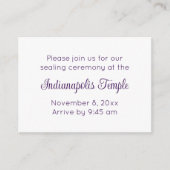 Paarse Script Temple Sealing & Meal Invitation Informatiekaartje (Voorkant)