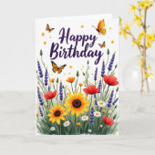 Paarse Script Verjaardagskaart Kaart (Gele Bloem)