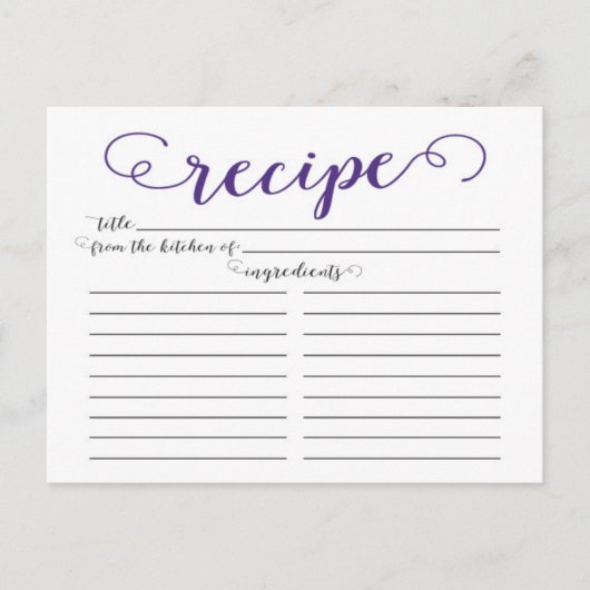 Paarse Script Vrijgezellenfeest Recept Kaarten (Voorkant)