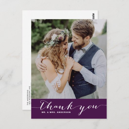 Paarse scriptweddenschap Dank u Verticaal Briefkaa Briefkaart (Voorkant / Achterkant)