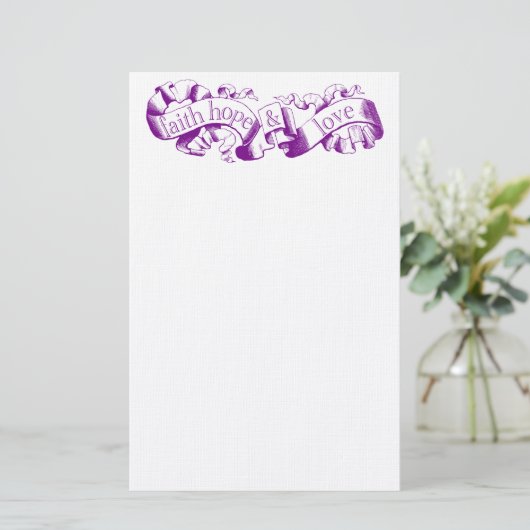 Paarse scrol 1 Corinthians 13 bruiloft Briefpapier (Staand voorkant)