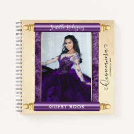 Paarse Scroll Foto Budget Quinceañera Gastenboek Notitieboek