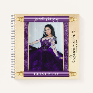 Paarse Scroll Foto Budget Quinceañera Gastenboek Notitieboek