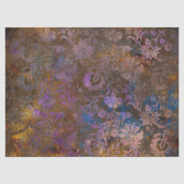 Paarse Scroll Work Flowers op Blue Decoupage Tissuepapier