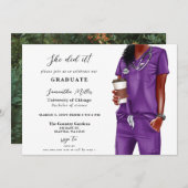 Paarse scrubs verpleegster foto ze deed het Afstud Kaart (Voorkant / Achterkant)