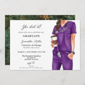 Paarse scrubs verpleegster foto ze deed het Afstud Kaart (Voorkant / Achterkant)