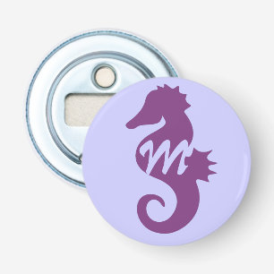 Paarse Seahorse Monogrammed Button Flesopener