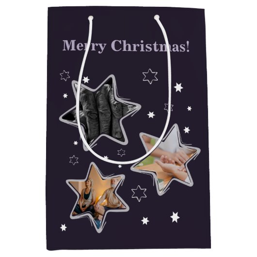 Paarse Senior Custom Photo Stars Kerstmedium Medium Cadeauzakje (Voorkant)