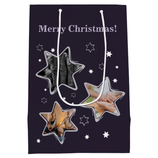 Paarse Senior Custom Photo Stars Kerstmedium Medium Cadeauzakje (Achterkant)
