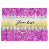 Paarse Sequins Gold Foil Bling Diamonds Groot Cadeauzakje (Voorkant)
