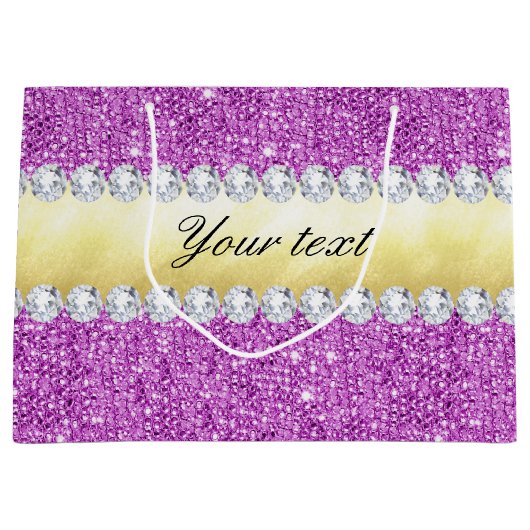 Paarse Sequins Gold Foil Bling Diamonds Groot Cadeauzakje (Voorkant)