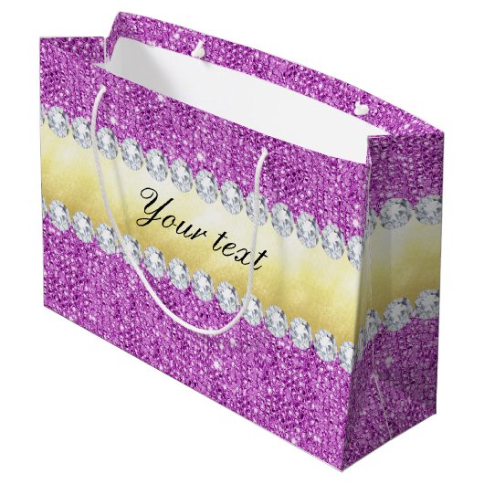 Paarse Sequins Gold Foil Bling Diamonds Groot Cadeauzakje (Achterkant Gekanteld)