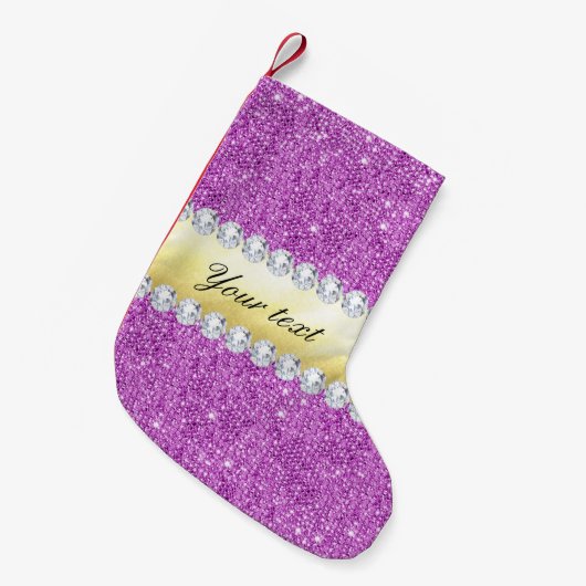 Paarse Sequins Gold Foil en Diamonds Kleine Kerstsok (Voorkant (Hangend))