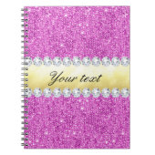 Paarse Sequins Gold Foil en Diamonds Notitieboek (Voorkant)