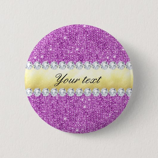 Paarse Sequins Gold Foil en Diamonds Ronde Button 5,7 Cm (Voorkant)