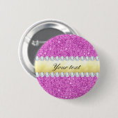 Paarse Sequins Gold Foil en Diamonds Ronde Button 5,7 Cm (Voorkant /achterkant)