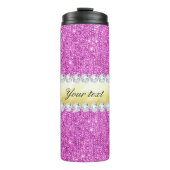 Paarse Sequins Gold Foil en Diamonds Thermosbeker (Voorkant)