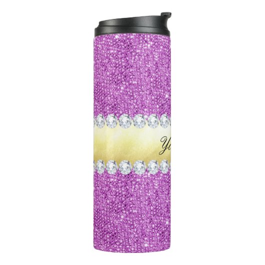 Paarse Sequins Gold Foil en Diamonds Thermosbeker (Gedraaid links)