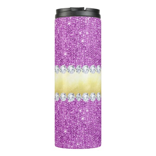 Paarse Sequins Gold Foil en Diamonds Thermosbeker (Achterkant)