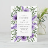 Paarse Serafische Botanische Bruiloft Kaart (Staand voorkant)