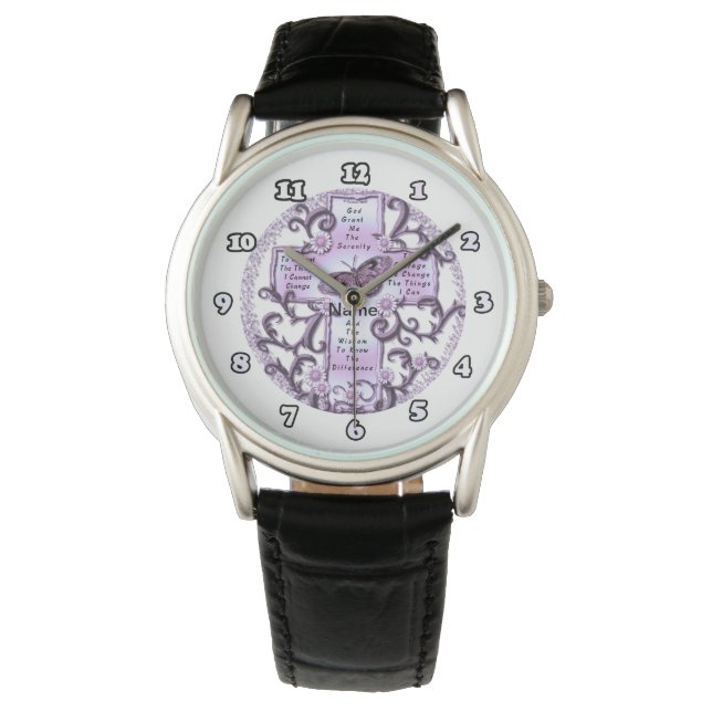 Paarse Serenity Gebedskruis Horloge (Voorkant)