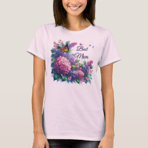 Paarse Sering Beste Moeder Bloem T-Shirt