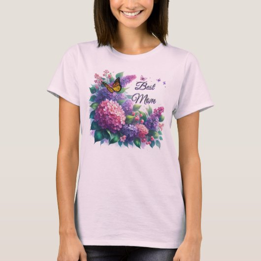 Paarse Sering  Beste Moeder Bloem T-Shirt (Voorkant)