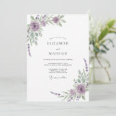 Paarse Sering Blad Eucalyptus Bruiloft Kaart (Staand voorkant)