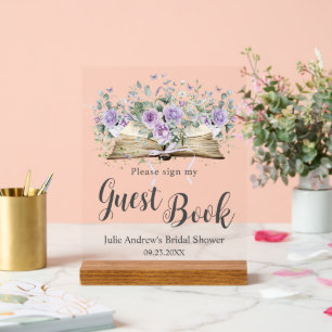 Paarse Sering Bloem Boek Hoofdstuk Bruids Gastboek Acryl Bord