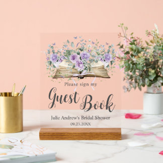 Paarse Sering Bloem Boek Hoofdstuk Bruids Gastboek Acryl Bord