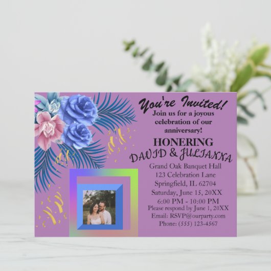 Paarse Sering Bloem Boho Modern Modieus Uitnodigin Kaart (Staand voorkant)