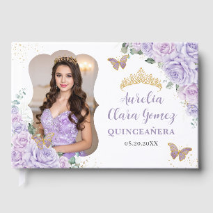 Paarse Sering Bloem Goud QUINCEAÑERA 16 Foto Gastenboek
