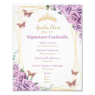 Paarse Sering Bloem Quinceanera Bar Cocktail Menu Foto Afdruk