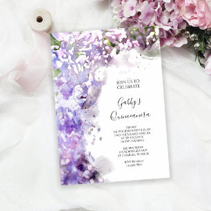 Paarse Sering Bloemen Aquarel Quinceanera Feest Kaart