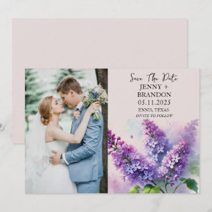 Paarse Sering Bloemen Foto Elegante Moderne Trouw Save The Date