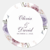 Paarse Sering Bloemen Trouw Naam Datum Sticker (Voorkant)