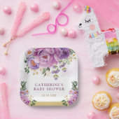 Paarse Sering Bloementuin Baby in Bloei Shower Papieren Bordje (Feest)