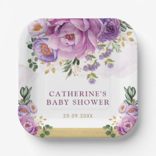 Paarse Sering Bloemetuin Baby in Bloom Shower Papieren Bordje
