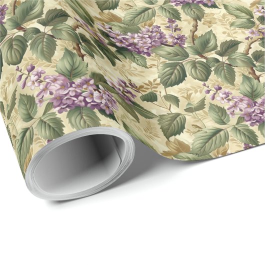 Paarse Sering Bloemige Cadeaupapier Wrap (Rol Hoek)