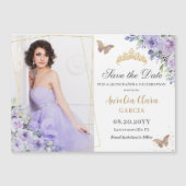 Paarse Sering Bloemige Gouden Quinceañera Save the (Voorkant)