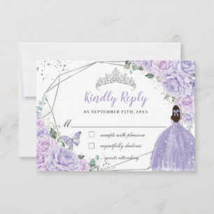 Paarse Sering Bloemige Prinses Quinceanera 16 Antw RSVP Kaartje