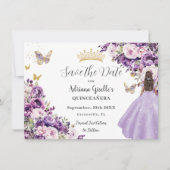 Paarse Sering Bloemige Quinceanera Bewaar De Datum Save The Date (Voorkant)