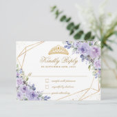 Paarse Sering Bloemige Quinceañera Gouden Kroon Ti RSVP Kaartje (Staand voorkant)