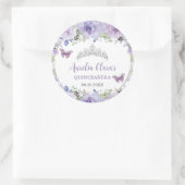 Paarse Sering Bloemige Quinceañera Kroon Vlinders  Ronde Sticker (Tas)
