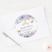 Paarse Sering Bloemige Quinceañera Kroon Vlinders Ronde Sticker (Envelop)