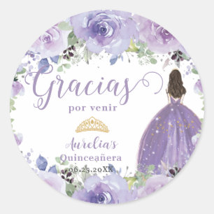 Paarse Sering Bloemige Quinceañera Prinses Jurk  Ronde Sticker
