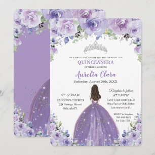 Paarse Sering Bloemige Quinceanera Prinses Verjaar Kaart